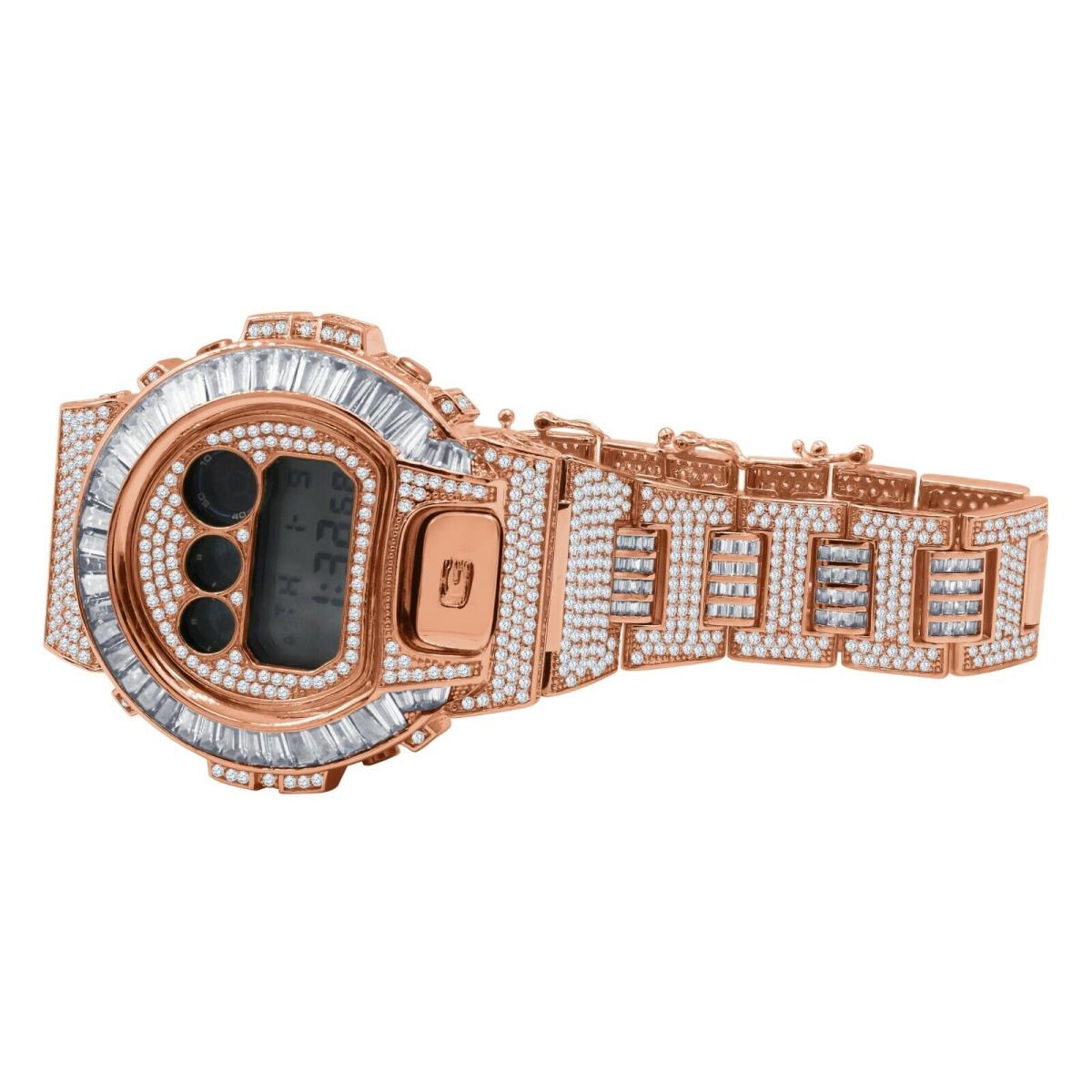 Rose Gold 2 Tone Custom Baguette Round Cut Casio G-shock DW 6900