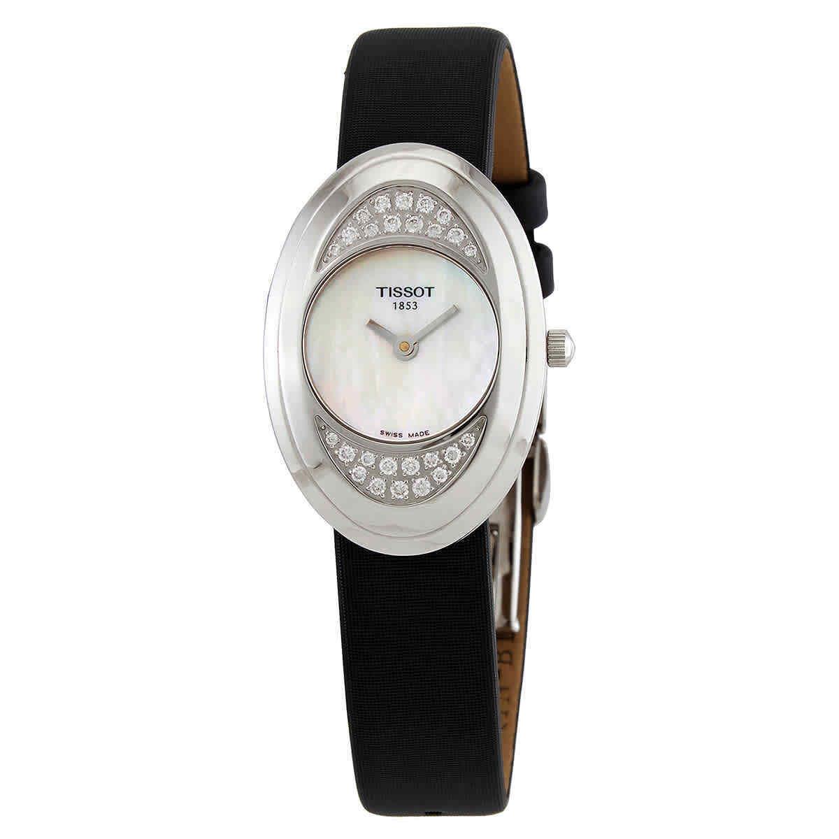 Tissot Precious Flower Mop Dial Ladies Watch T03.1.125.80 - Dial: White, Band: Black, Bezel: Silver, White