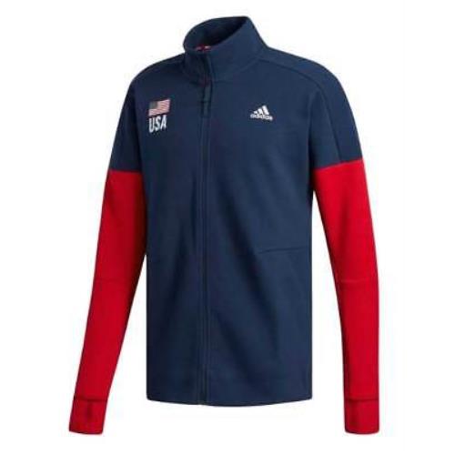 Adidas Men`s Usa Flag Volleyball Warm-up Jacket Coat Sweatshirt Navy/red CF1599 - Navy/Red