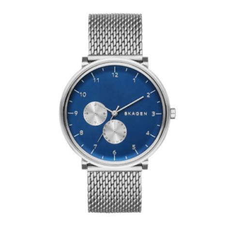 Men`s Skagen Silver Blue All Stainless Steel Hald Watch SKW6206