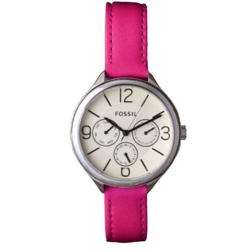 Fossil Women s Pink Leather Multifunction Dial Day/date Casual Watch BQ3249
