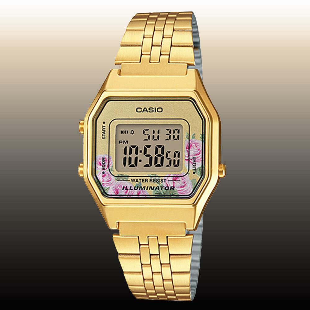 Casio LA-680WGA-4C Ladies Gold Tone Digital Watch Mid-size Floral Gold