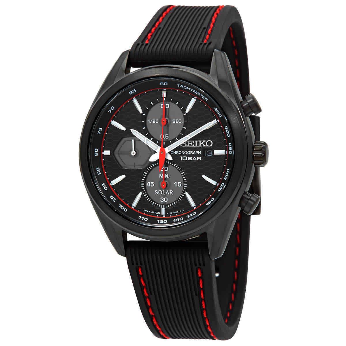 Seiko Solar Black Dial Black Silicone Men`s Watch SSC777P1