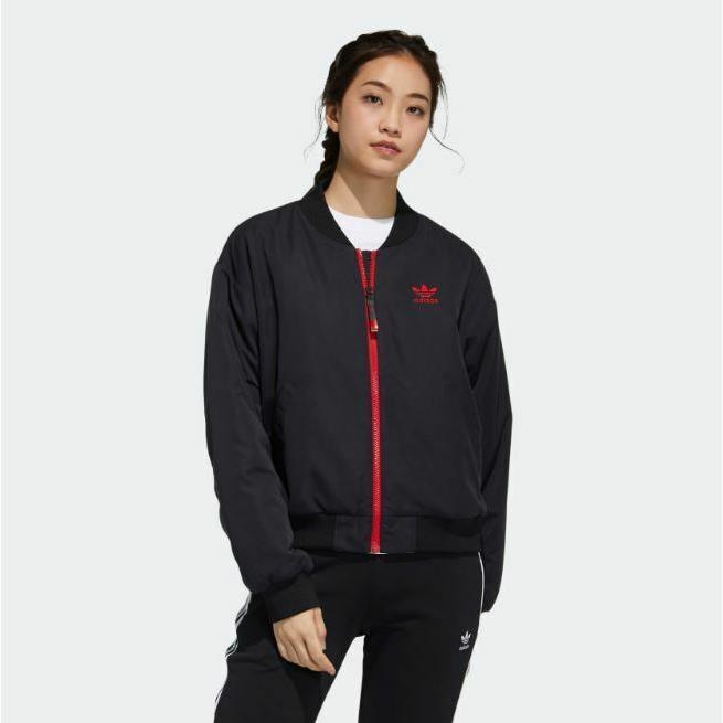 Adidas Originals Lny Bomber Jacket Women`s Medium Black Scarlet GN9071