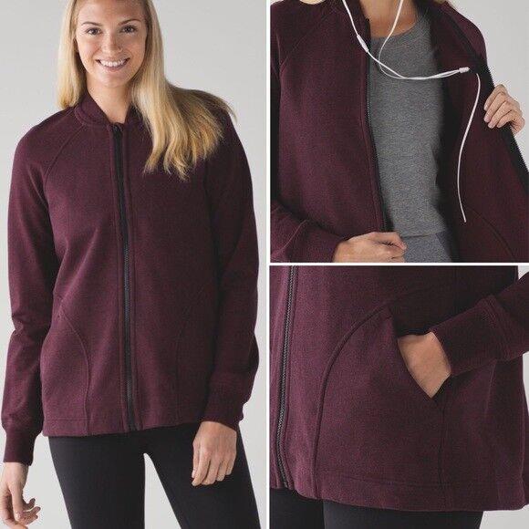 Lululemon Pleat To Street Bomber Jacket Heathered Bordeaux Burgundy 6