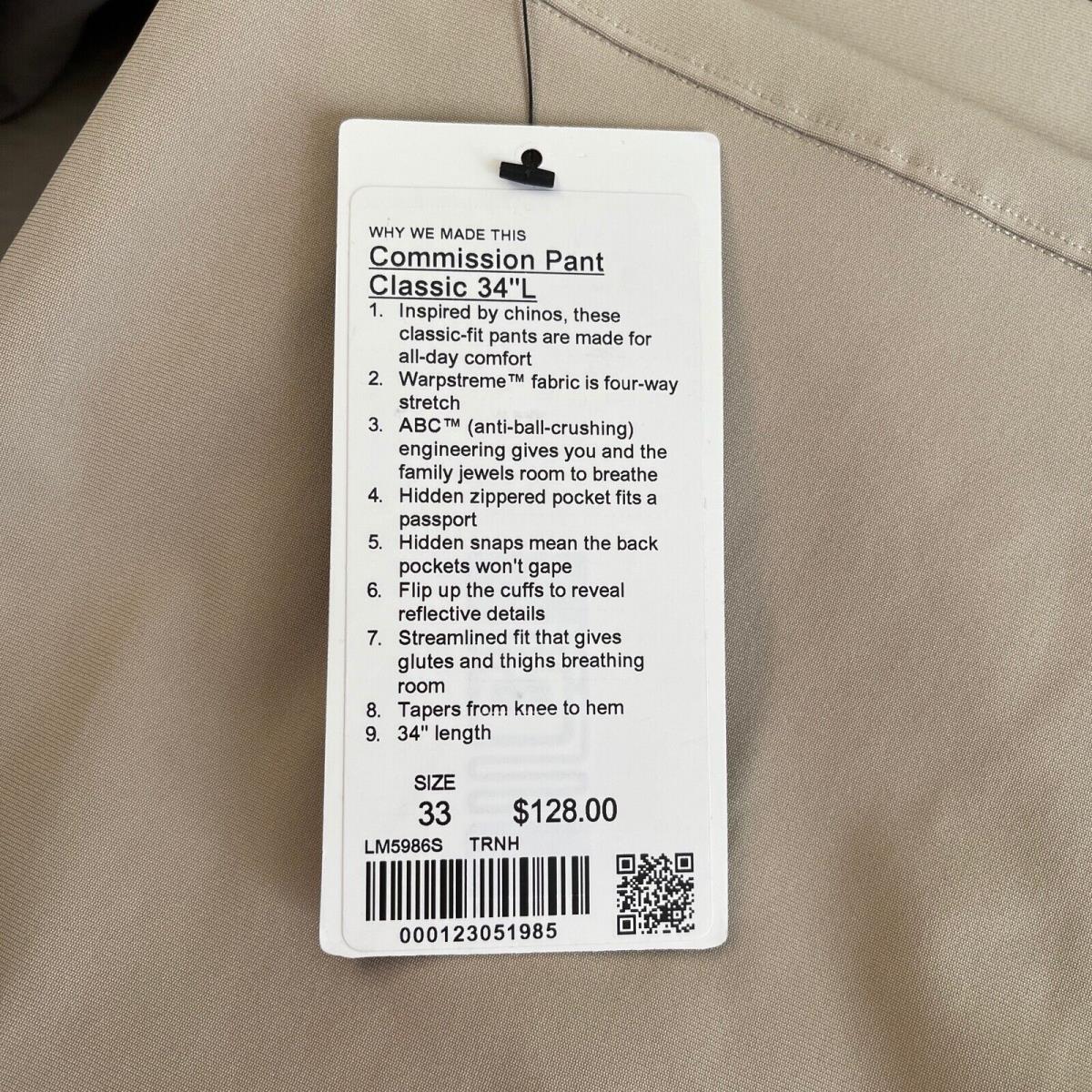 Lululemon Commission Pant Classical 34 L Size 33 Choose Your Color