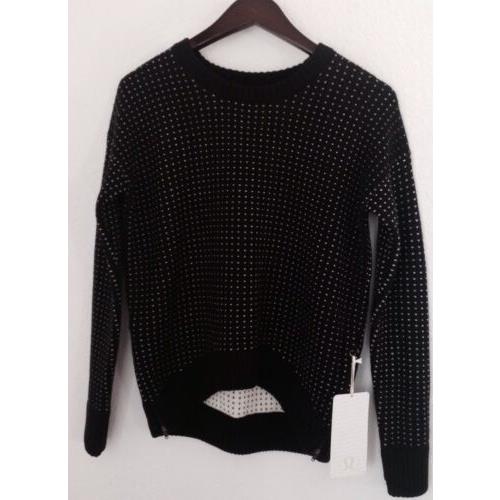 Lululemon Yogi Crew Sweater Hearts Zips Black White Sz 4
