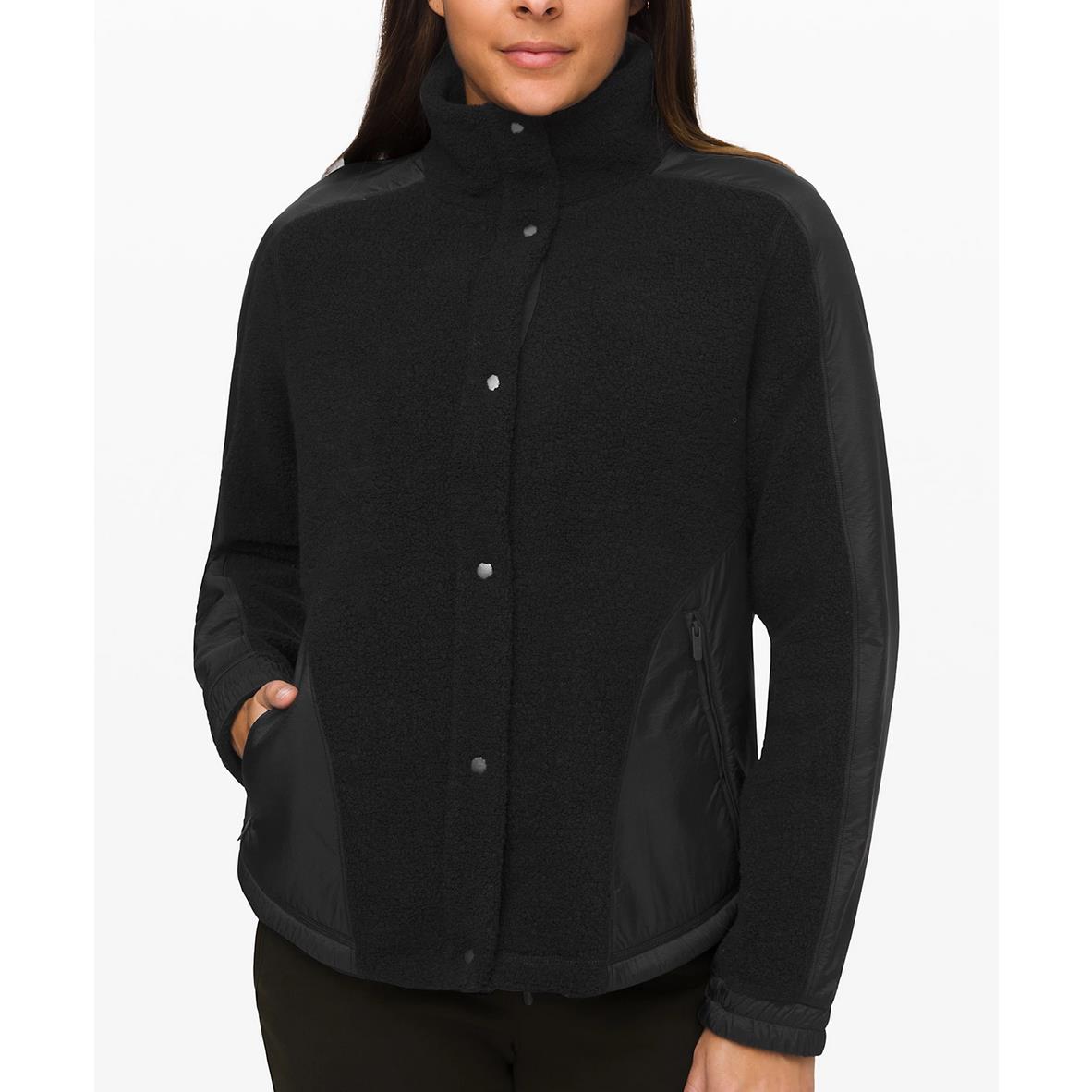 Lululemon Women`s Go Cozy Jacket Soft Wool Blend Sherpa Fleece Black Size 8