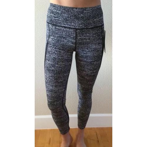 Lululemon Size 6 Pace Perfect 7/8 Tight Black White Airt/blk Mesh Reflective