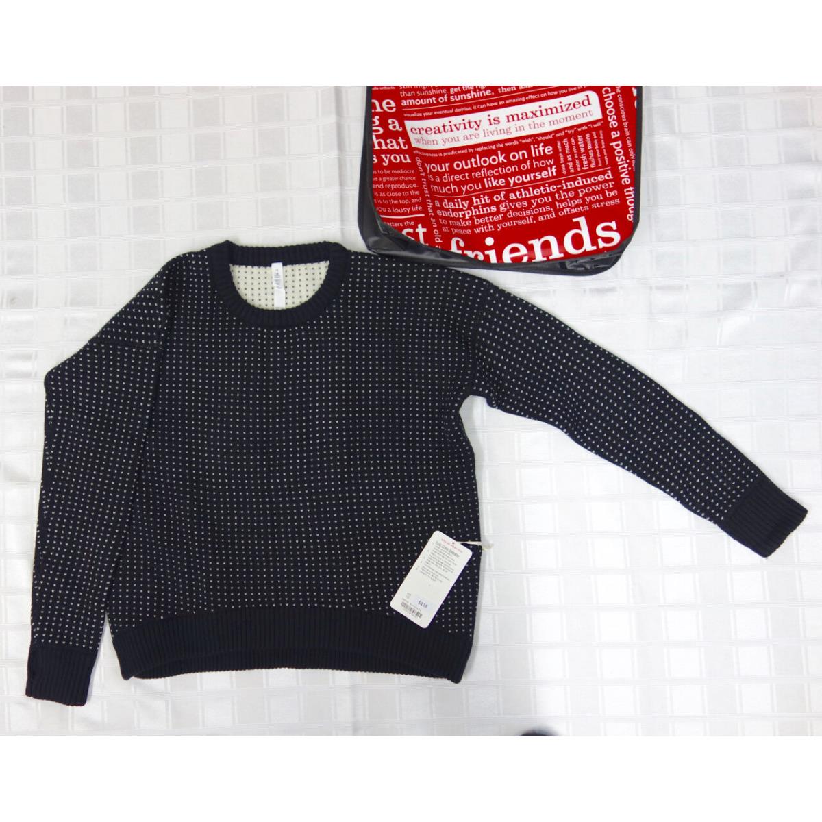Lululemon Yogi Crew Sweater Black White Merino Wool -- Size 12