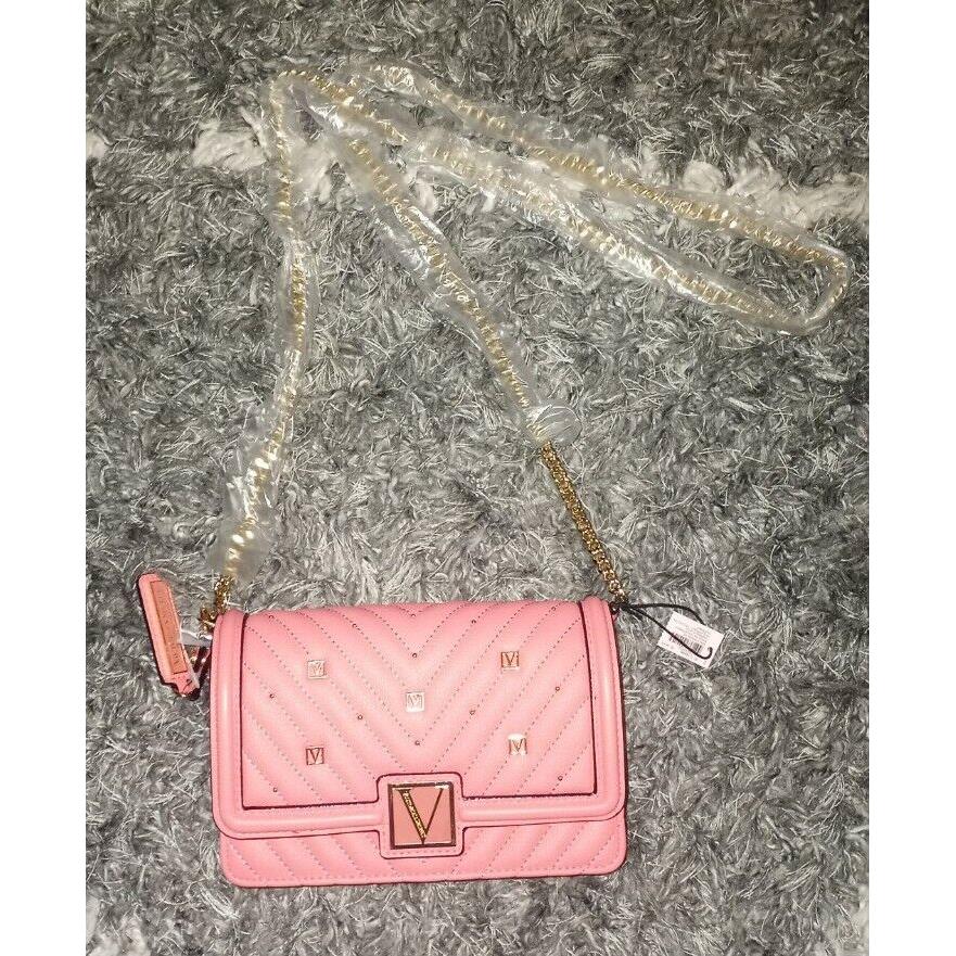 Victoria`s Secret Quilted Crossbody Bag/purse Coral Studded Logo