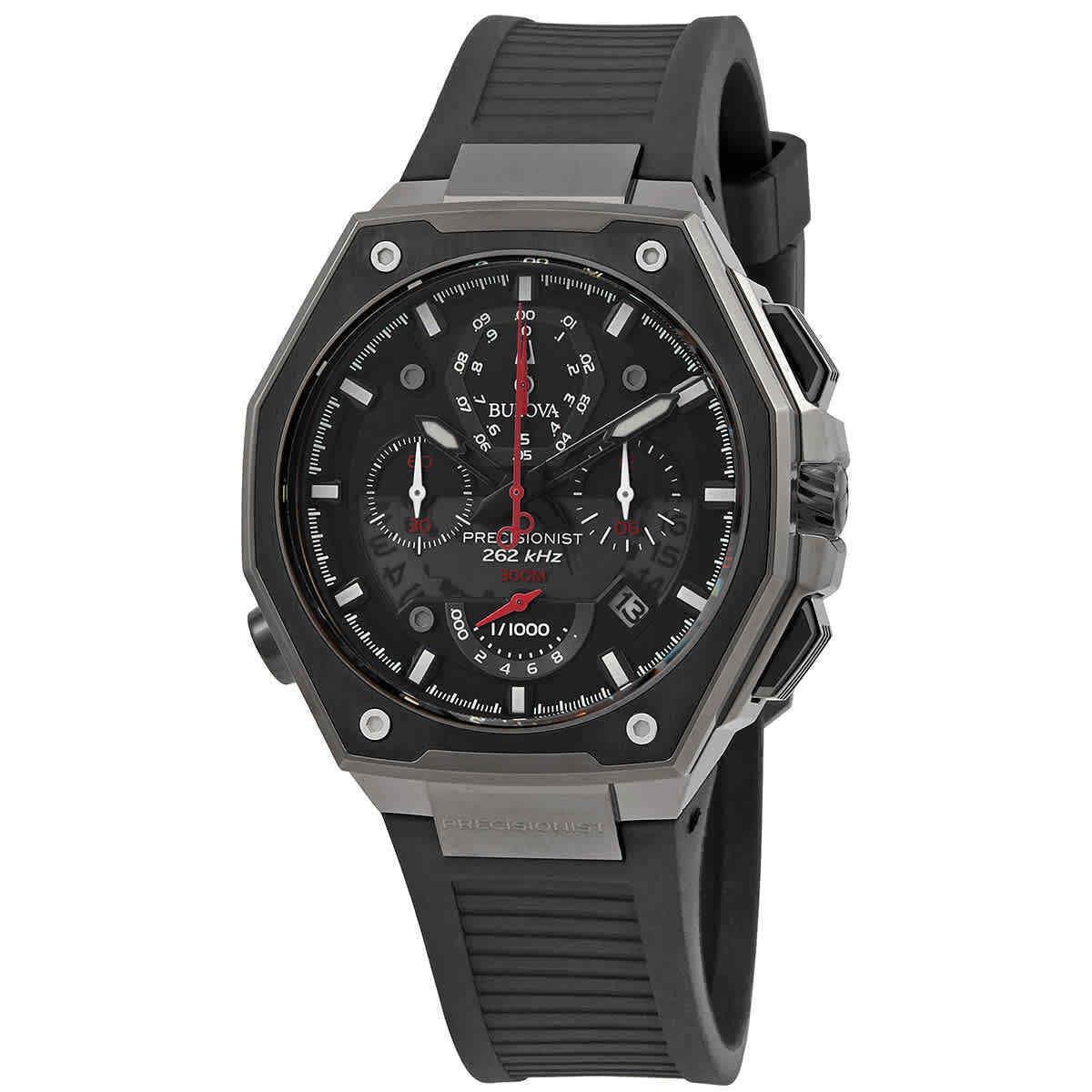 Bulova Precisionist Chronograph Quartz Black Dial Men`s Watch 98B358 - Dial: Black, Band: Black, Bezel: Grey-plated