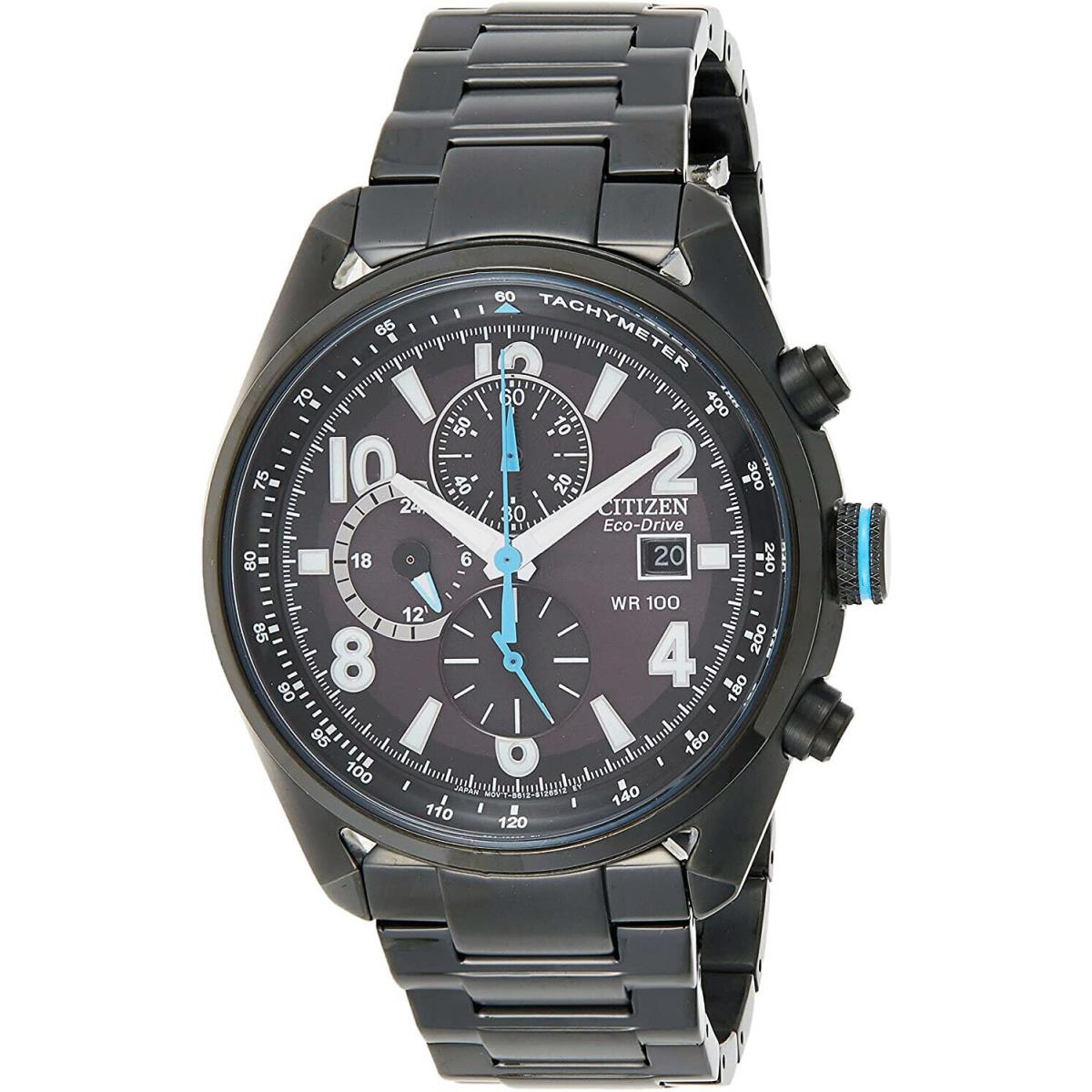 Citizen CA0365-54E Men`s Eco-drive Black IP Stainless Steel Chronograph Watch