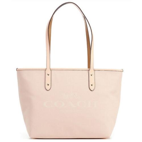 Coach Horse and Carriage City Jacquard Leather Zip Tote Bag Blush Gold