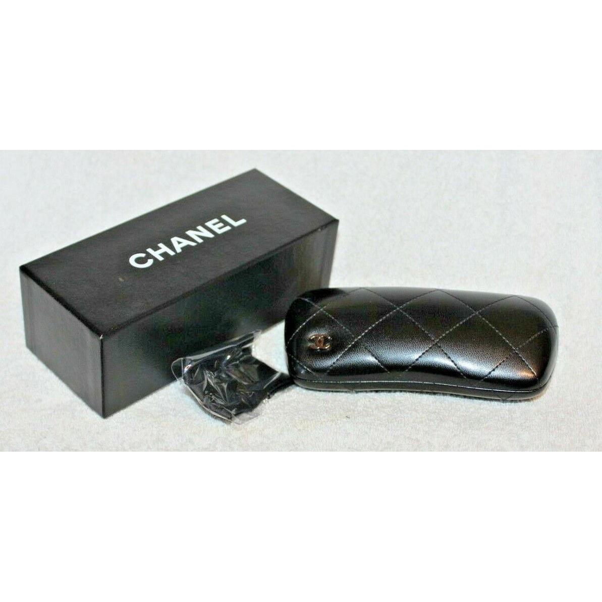 Chanel Glasses Sunglass Case Black Quilted Leather Hard Clam Shell CC Logo