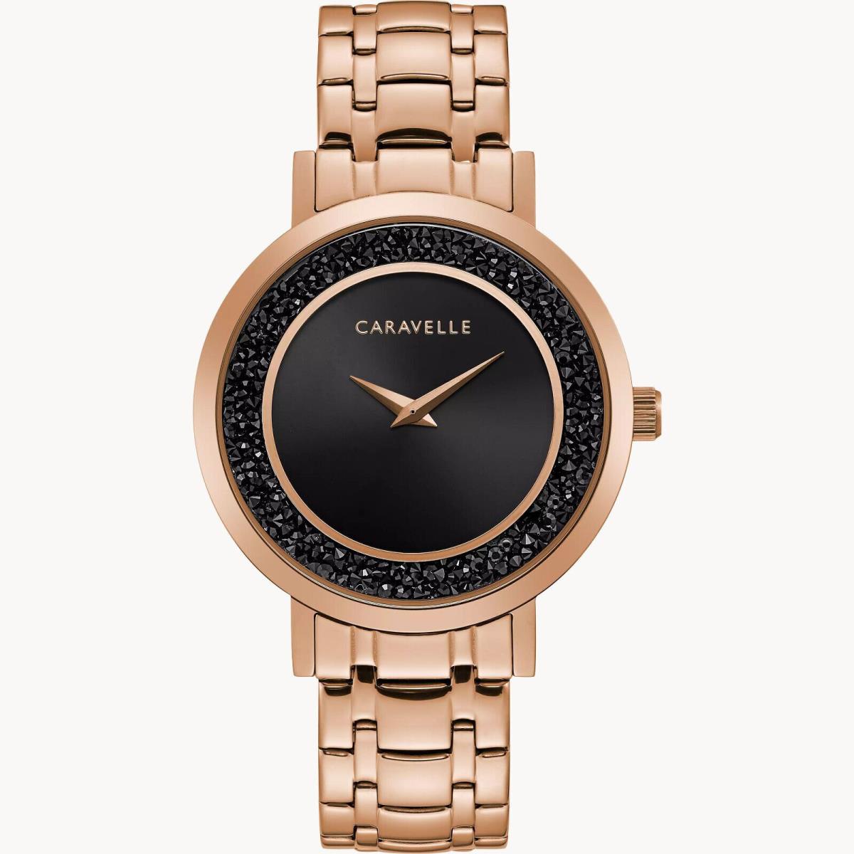 Caravelle by Builova Women`s Black Watch Rose Gold 44L252