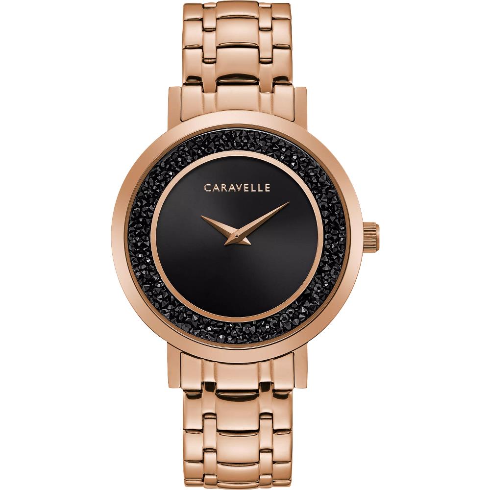 Caravelle Women`s Modern Black Dial Rose Gold Bracelet Watch 44L252
