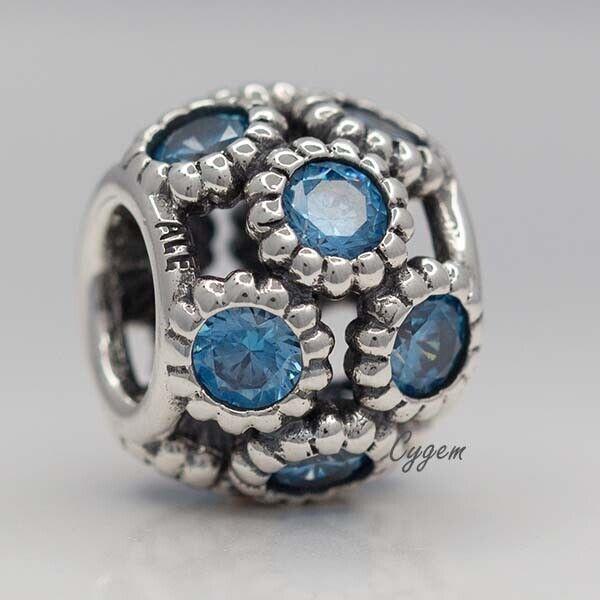 Pandora Charm Teal Studded Lights 791296MCZ Bead W Suede Pouch