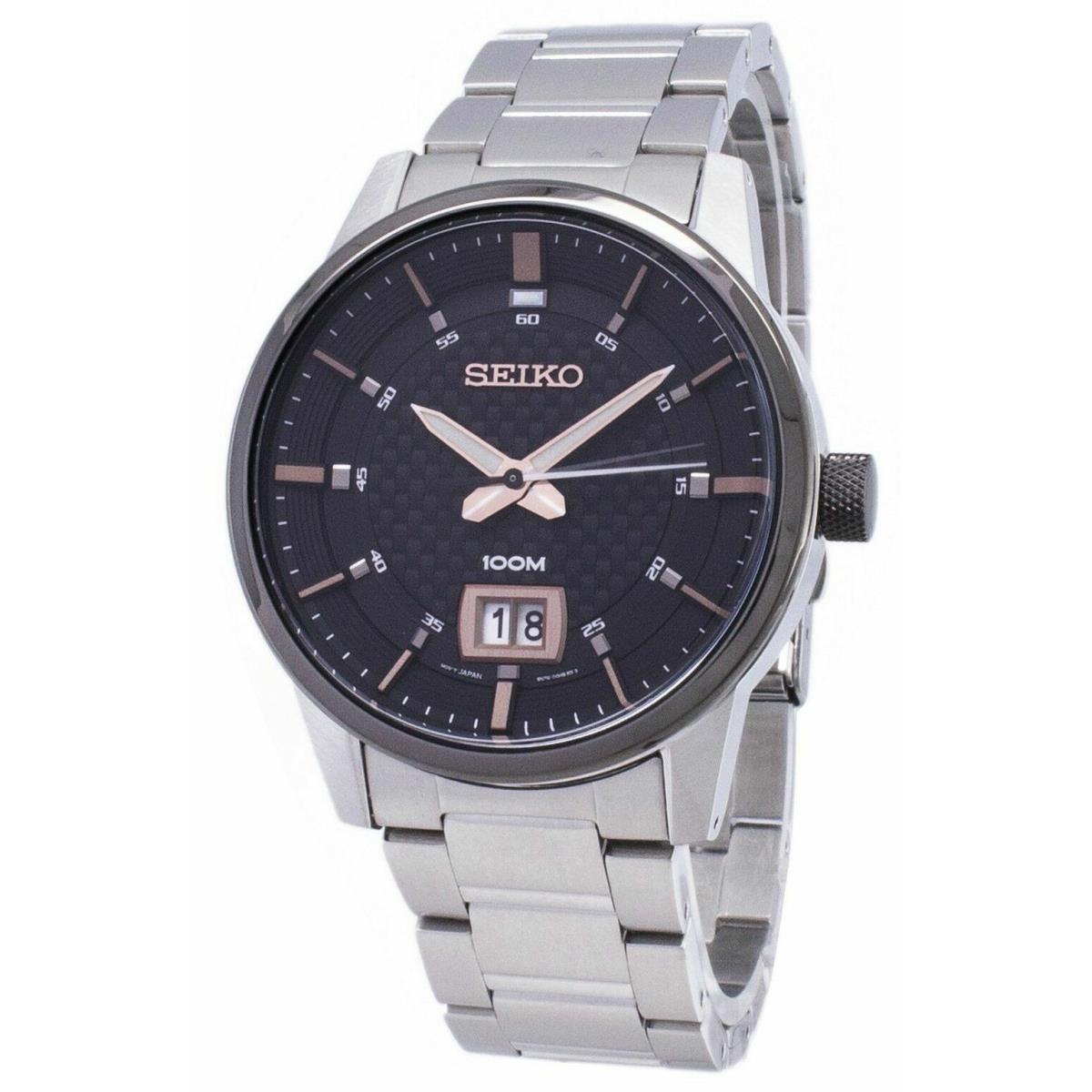 Seiko Men`s Black Dial Quartz Stainless Steel Men`s Watch SUR285