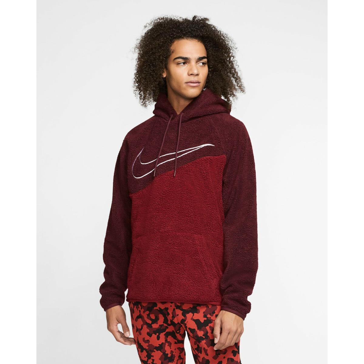 Nike Sportswear Sherpa Pullover Hoodie Night Maroon BV5314-681 Men`s Size XS