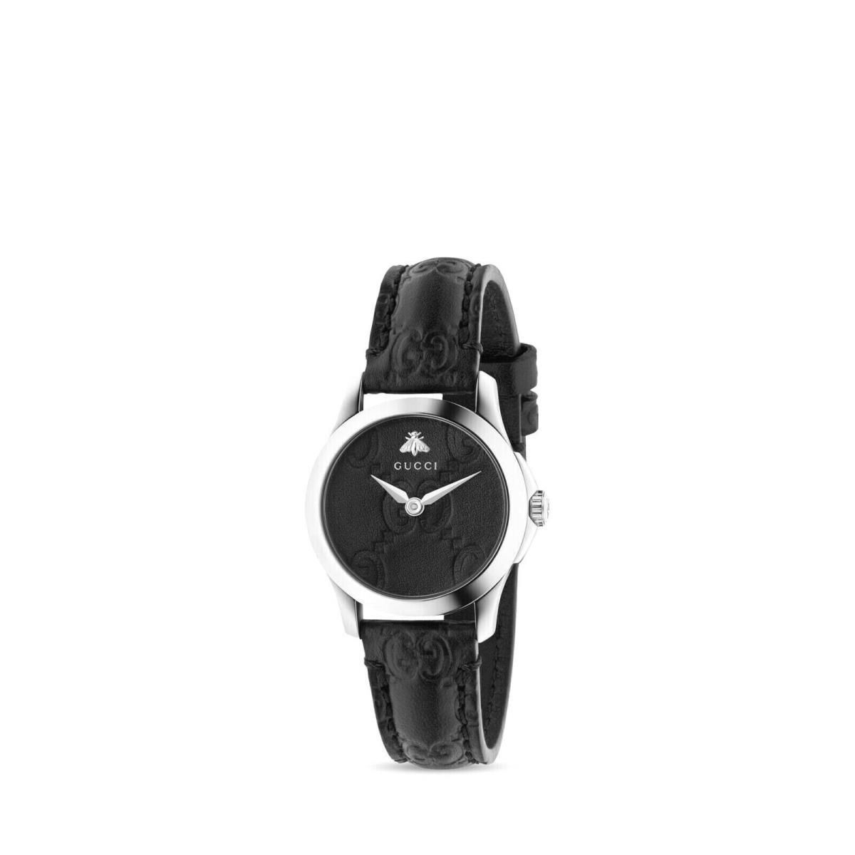 Gucci YA126579 Bee Motif Dial Black Leather Strap 126.5 Series Women`s Watch