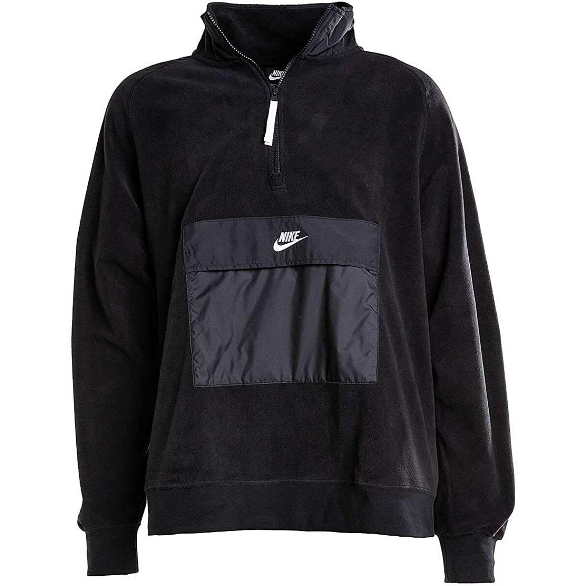 Nike Sportswear Half Zip Fleece Pullover Black White CJ4545-010 Size Small
