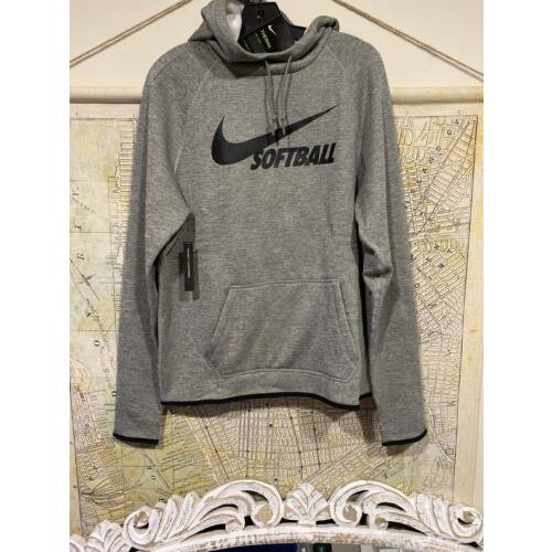 Nike Women`s Therma Pullover Softball Hoodie Drawcord AV6638 Gray Size M