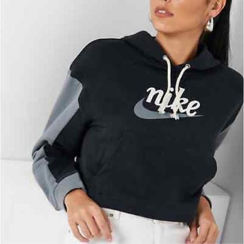 Nike Sportswear Nsw Varsity Vintage Hoodie Jacket Womens Size Small S Black Gray