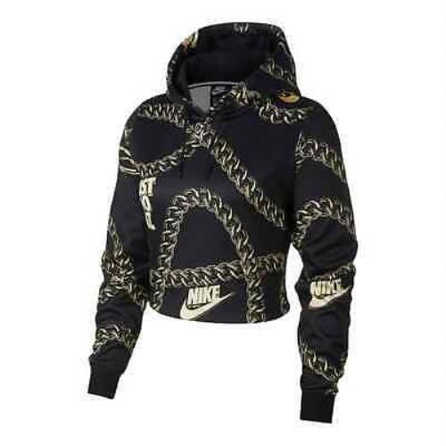 Nike Sportswear Nsw Icon Clash Dunk Womens Crop Hoodie Sweatshirt Black Gold