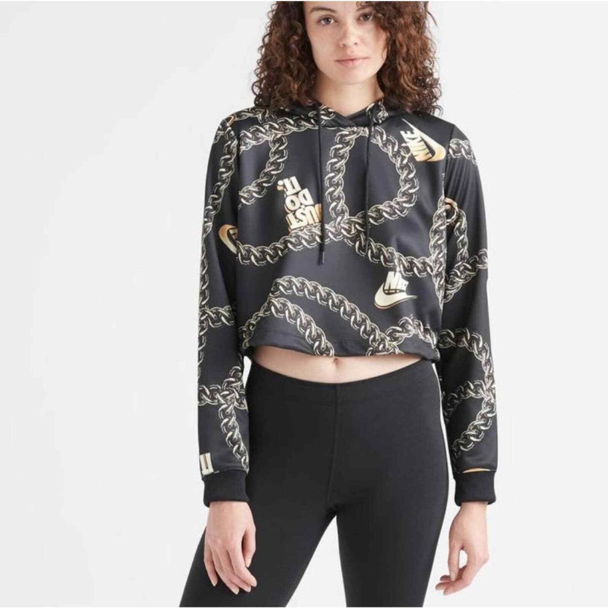 Nike Sportswear Nsw Icon Clash Dunk Womens Crop Hoodie Sweatshirt Black Gold