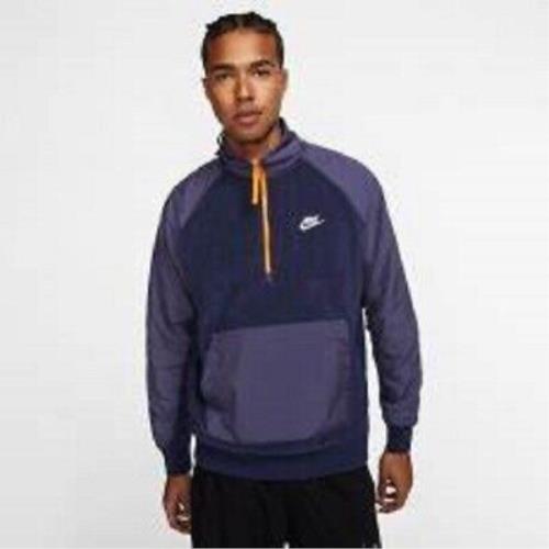 Men`s L Nike Sportswear Fleece 1/2 Zip Pullover Sweatshirt Navy Blue CZ4900-410