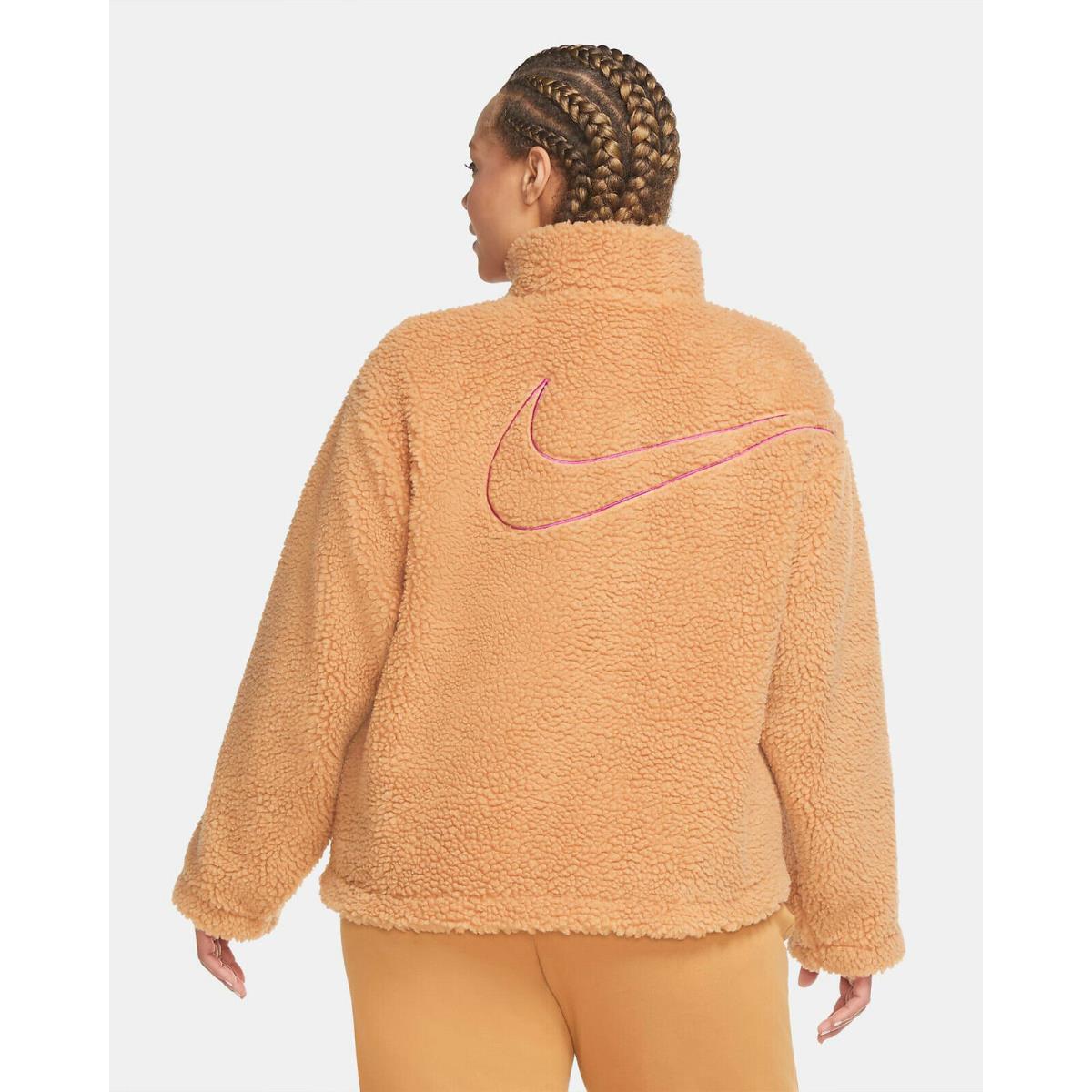 Nike Sportswear Swoosh Sherpa Jacket Flax Cactus Flower DC0256-201 Womens SZ 3X