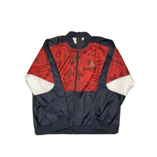 Nike Air Jordan Men`s Fiba Legacy Flight Jacket Blue Red CJ9082-451 Size XL