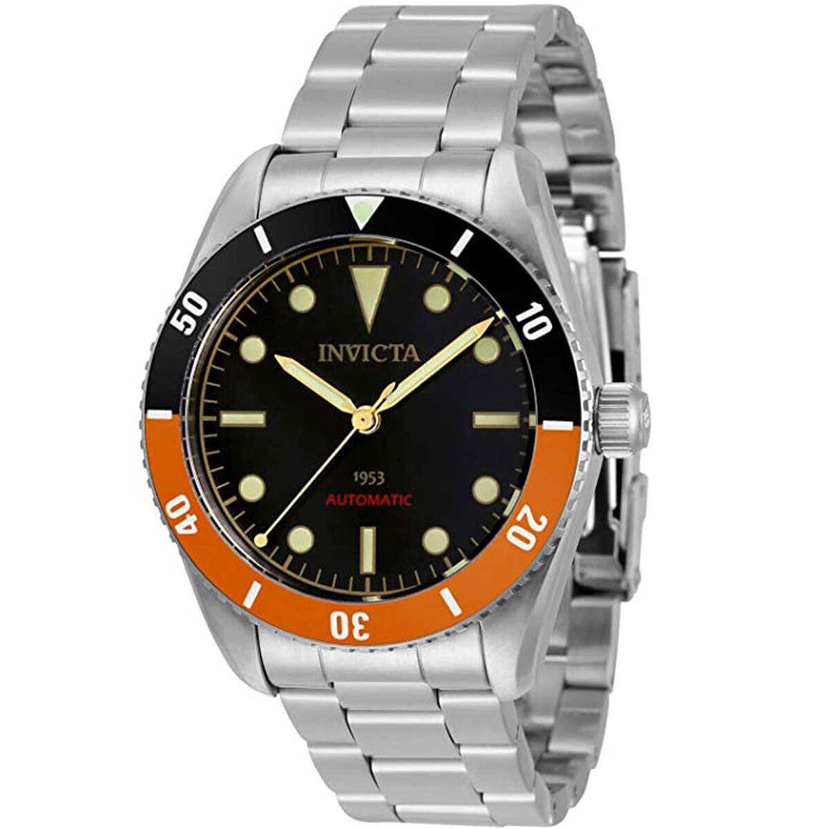 Invicta Men`s Watch Pro Diver Black and Orange Bezel Black Dial Bracelet 34336