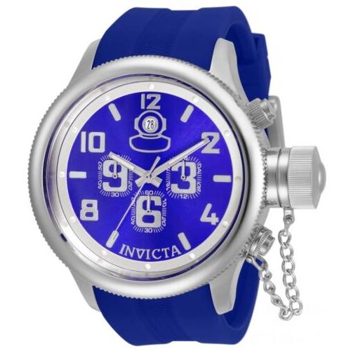 Invicta Russian Diver Men`s 52mm Brilliant Blue Sunray Chronograph Watch 33018 - Blue Dial, Blue Band, Silver Bezel