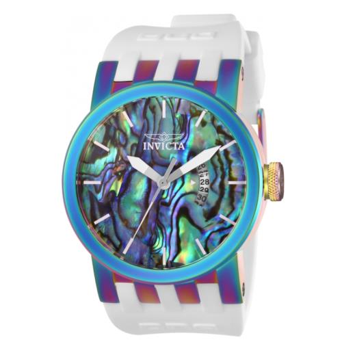 Invicta Dna Men`s 46mm Abalone Rainbow Dial White Silicone Quartz Watch 26265 - Dial: Blue, Green, Multicolor, Band: White, Bezel: Blue, Multicolor, Purple