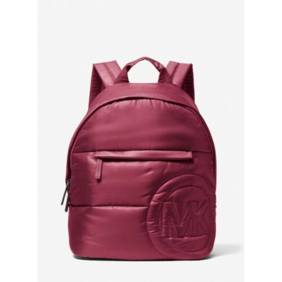 Michael Kors Rae Medium Quilted Metallic Cotton Blend Backpack Berry