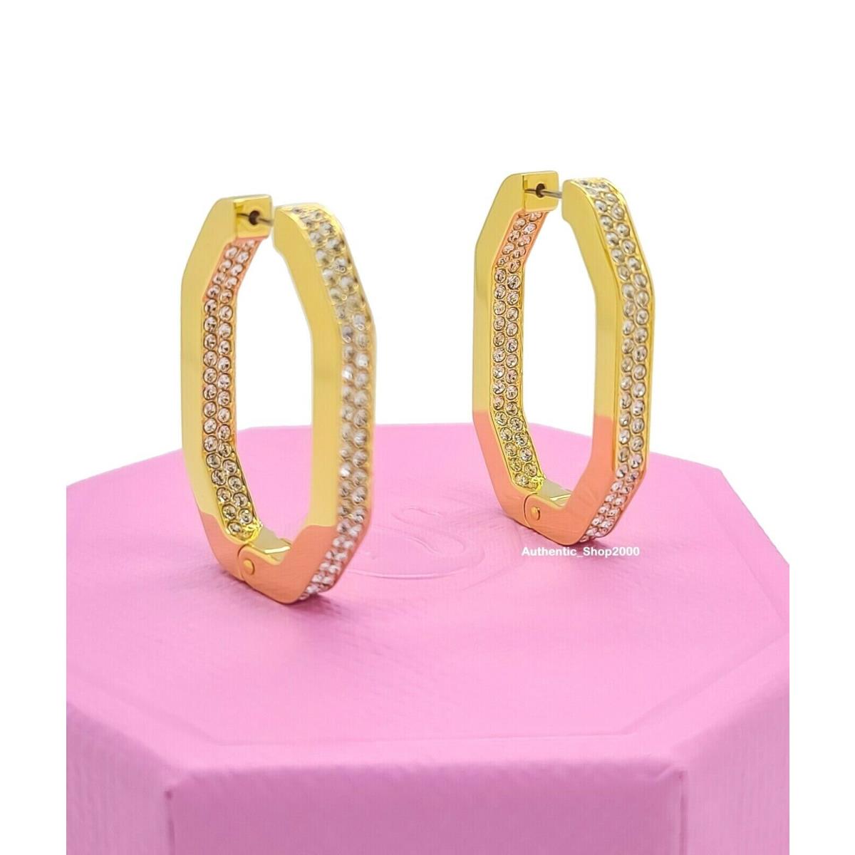 Swarovski Gold Octagon Pav Crystals Sparkle Dextera Hoop Earrings 5618304