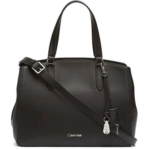 Calvin Klein Lock Daytona Leather Satchel Black Shoulder Bag
