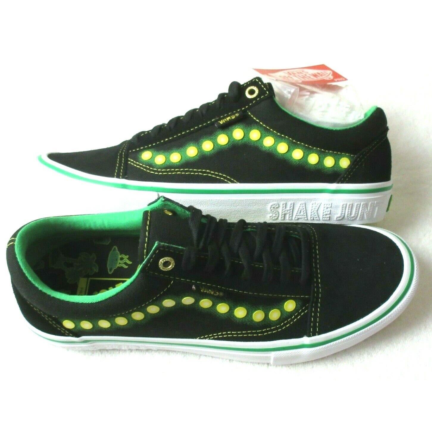 Vans Men`s Old Skool Pro Shake Junt Black White Green Skate Shoes Size 9