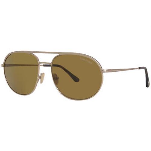 Tom Ford Gio TF772 29E Sunglasses Men`s Rose Gold-tortoise/brown Lens Pilot 59mm