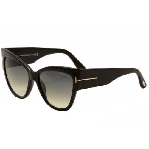 Tom Ford Women`s Anoushka TF371 TF/371 01B Black Cat Eye Sunglasses 57mm - Black Frame, Gray Lens