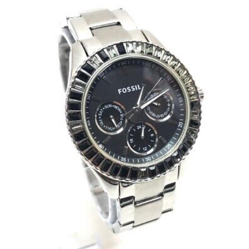 Ladies Fossil ES2957 38mm Stainless Steel Analog with Black Dial Wat NJL020877 - Dial: Black, Band: Silver