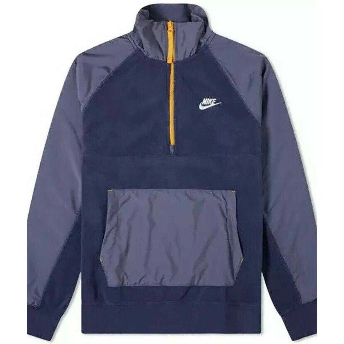 Nike Men`s 1/2 Zip Jacket Polyester Sptcas CZ4900 Navy Blue Pullover Fleece