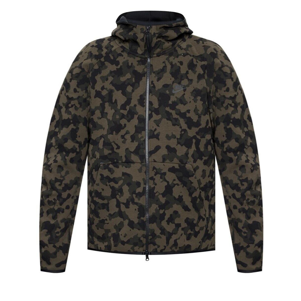 Nike Men`s Tech Fleece Aop Green/black Camo Full-zip Hoodie CJ5975-222 Size S/xl Regular