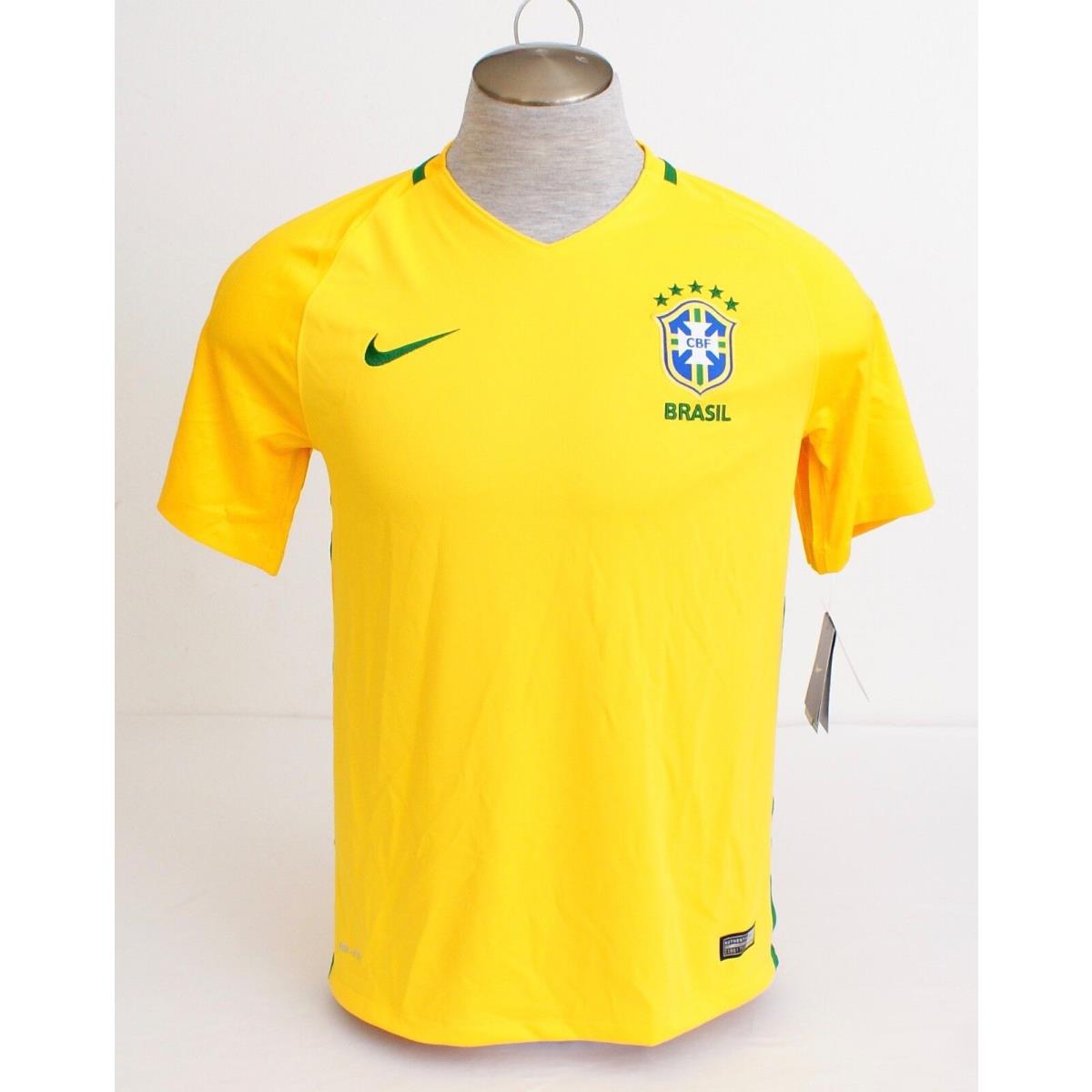 Nike Dri Fit Cbf Brazil National Football Team Yellow Short Sleeve Jersey Men`s