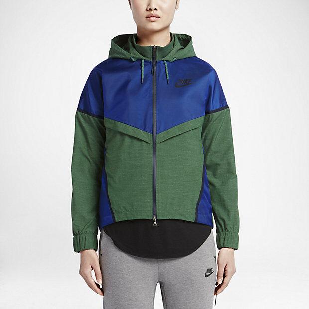 Nike 726132 Women`s Bonded Windrunner Jacket Full-zip Long Sleeve Hoodie 455 - Deep Royal Blue/Gorge Green