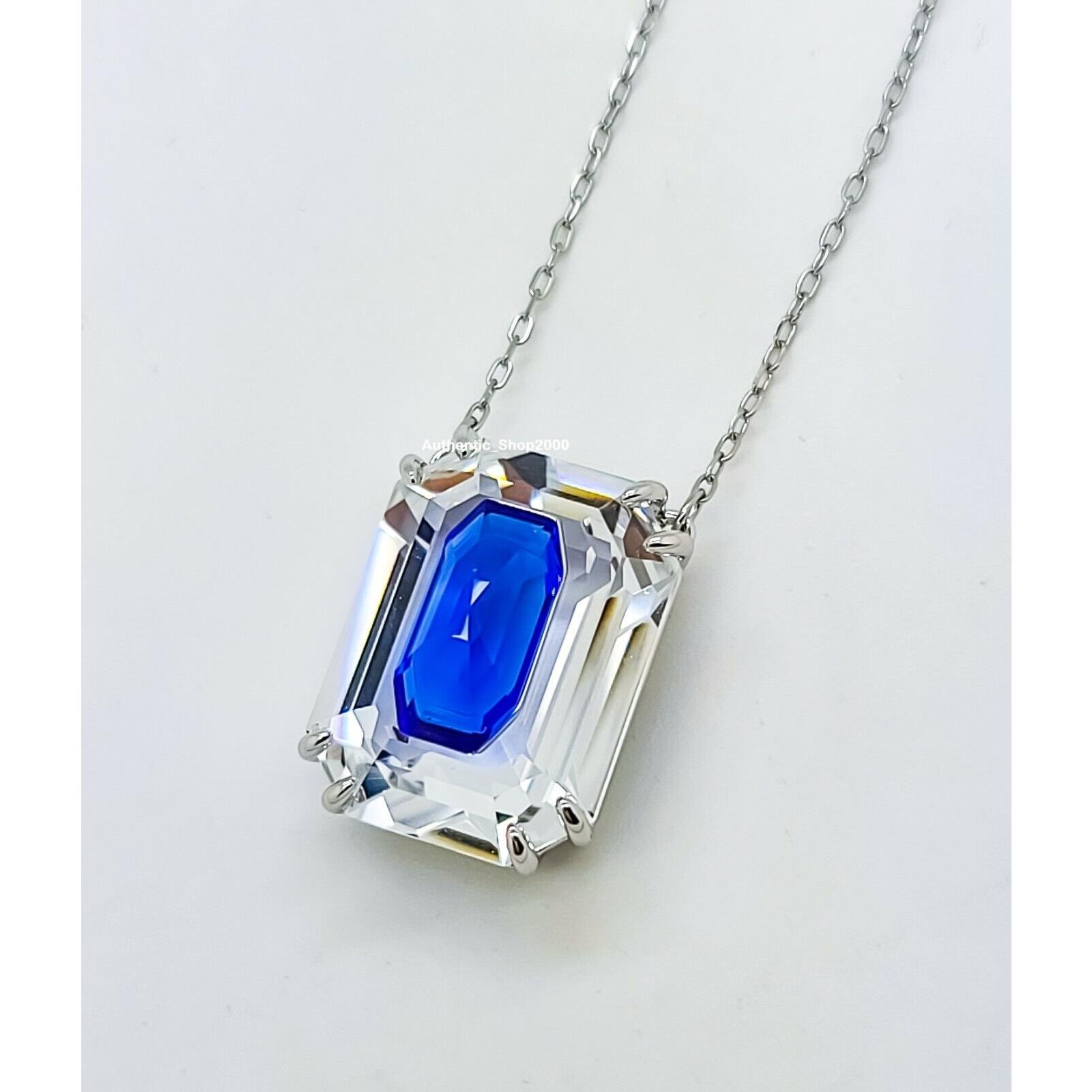 Swarovski Rhodium Octagon Blue Crystal Chroma Pendant Necklace 5600625