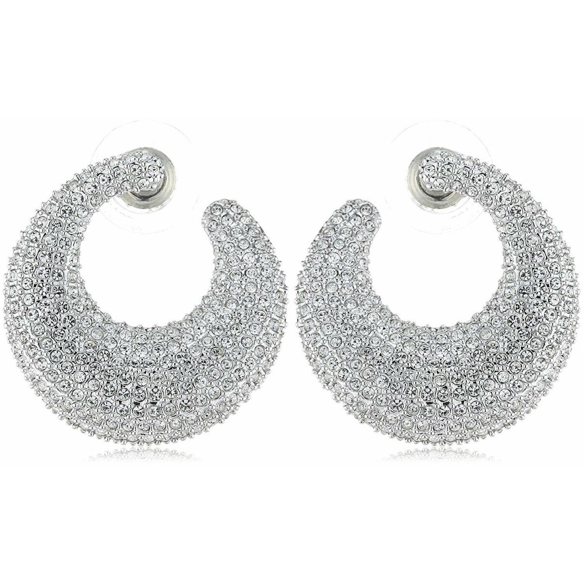 Swarovski Clear Crystal Pierced Earrings Stone Pave Circle Rhodium -5017145