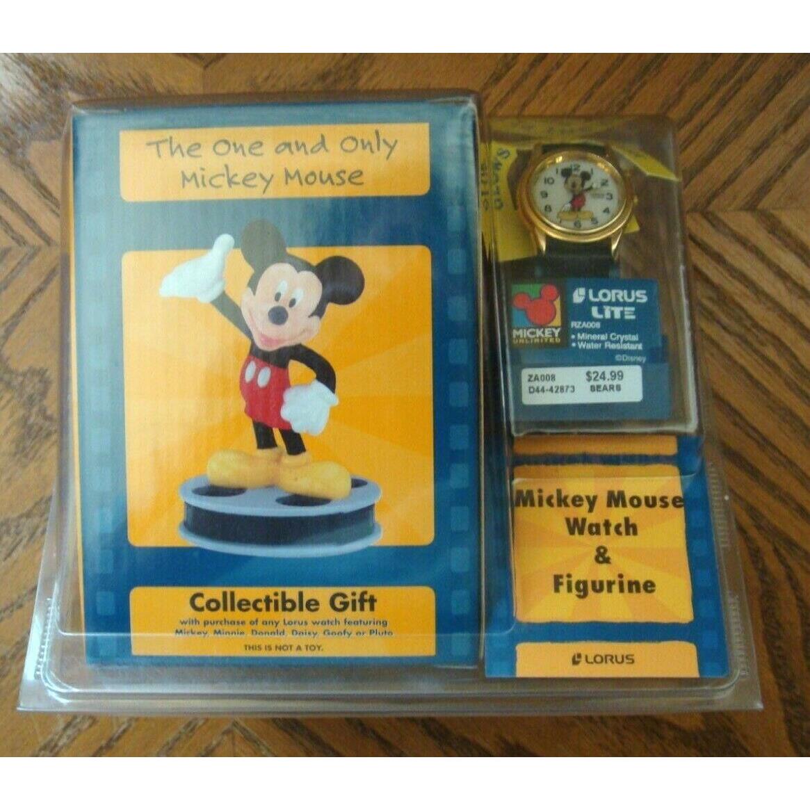 Lorus Lite Disney Vintage Mickey Mouse Watch W/light Box W/figurine
